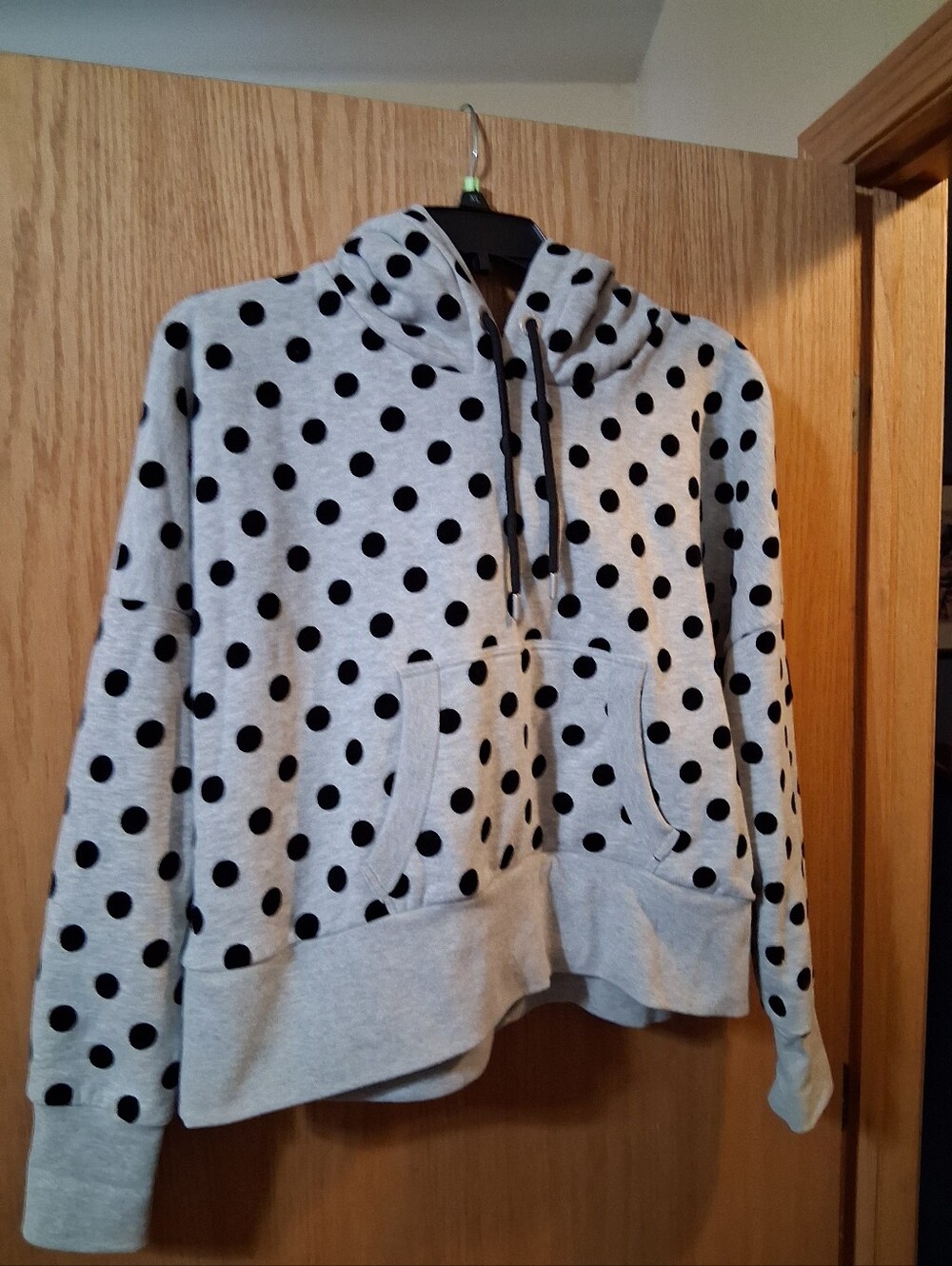Wanakome "Mimi" Polkadot Hoodie Sweatshirt. ,Light Heather Grey , Large